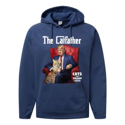 The Catfather Cat For Trump 2024 Performance Fleece Hoodie