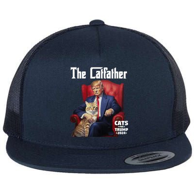 The Catfather Cat For Trump 2024 Flat Bill Trucker Hat