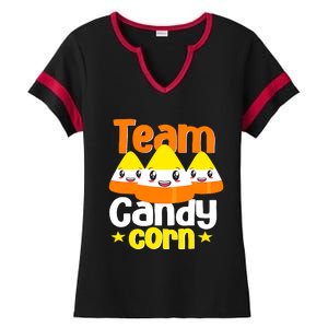 Team Candy Corn Halloween Costume Funny Ladies Halftime Notch Neck Tee