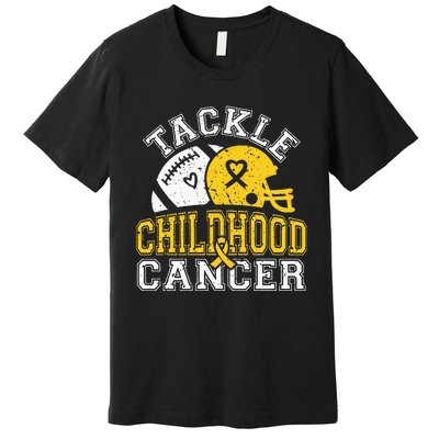 Tackle Childhood Cancer Football Childhood Cancer Awareness Premium T-Shirt