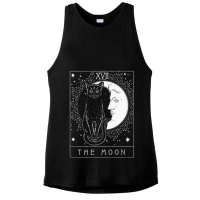Tarot Card Crescent Moon And Cat Graphic Ladies PosiCharge Tri-Blend Wicking Tank