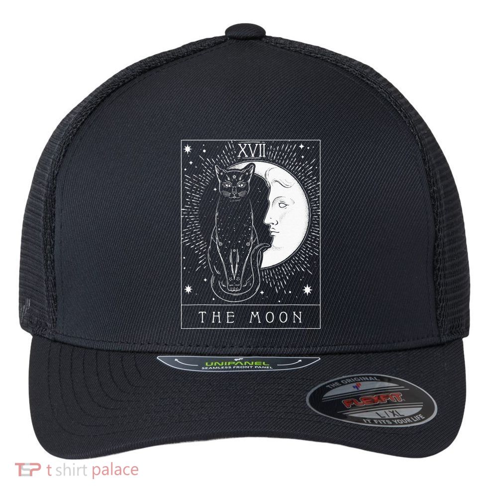 Tarot Card Crescent Moon And Cat Graphic Flexfit Unipanel Trucker Cap