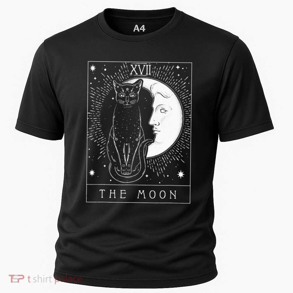 Tarot Card Crescent Moon And Cat Graphic Performance Shirt
