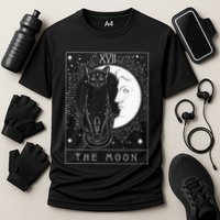 Tarot Card Crescent Moon And Cat Graphic Performance Shirt