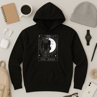 Tarot Card Crescent Moon And Cat Graphic Hoodie