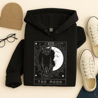 Tarot Card Crescent Moon And Cat Graphic Hoodie