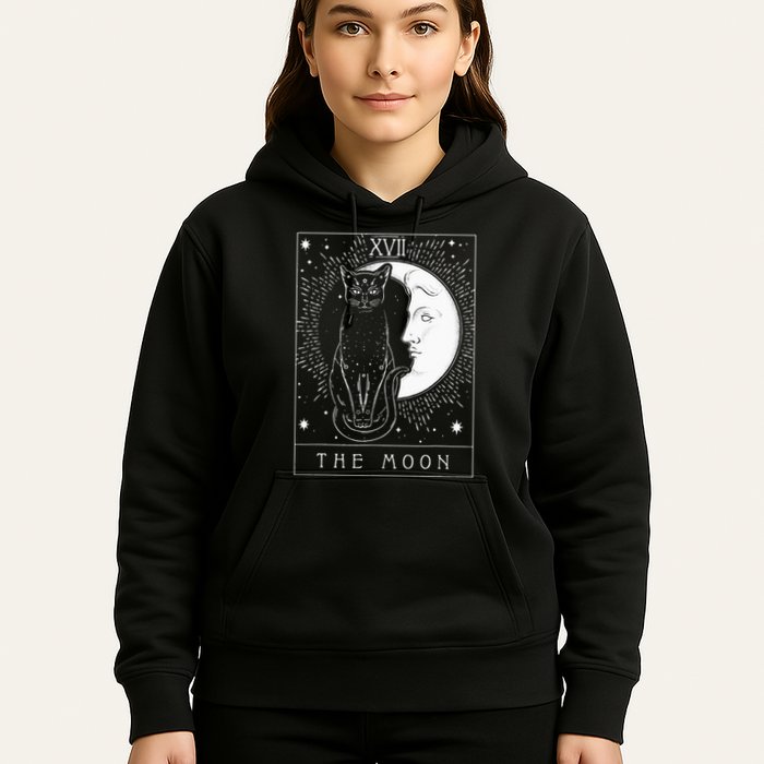 Tarot Card Crescent Moon And Cat Graphic Hoodie