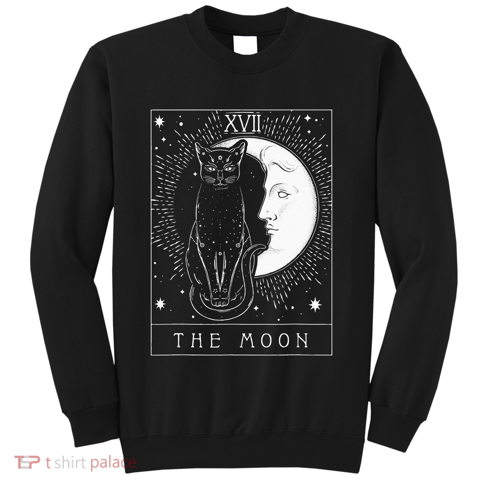 Tarot Card Crescent Moon And Cat Graphic Sweatshirt
