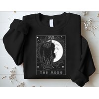 Tarot Card Crescent Moon And Cat Graphic Sweatshirt