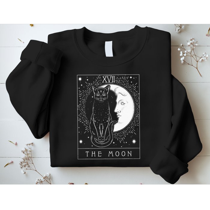 Tarot Card Crescent Moon And Cat Graphic Sweatshirt