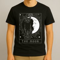 Tarot Card Crescent Moon And Cat Graphic T-Shirt