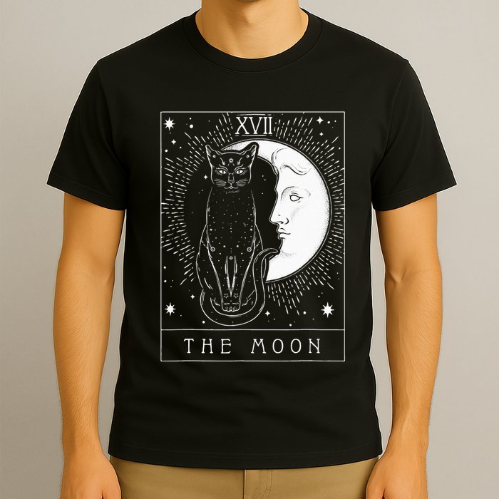 Tarot Card Crescent Moon And Cat Graphic T-Shirt
