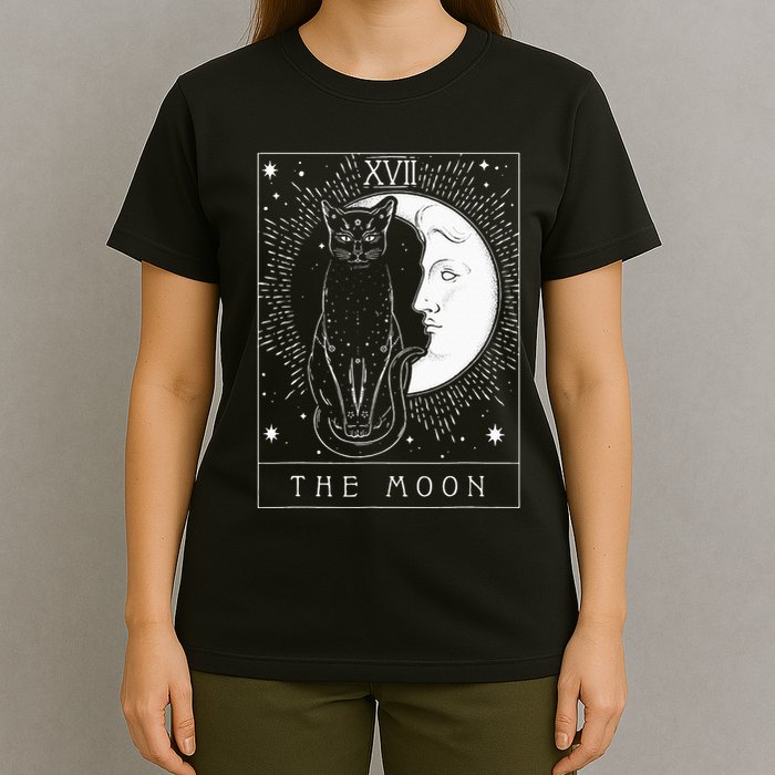 Tarot Card Crescent Moon And Cat Graphic T-Shirt