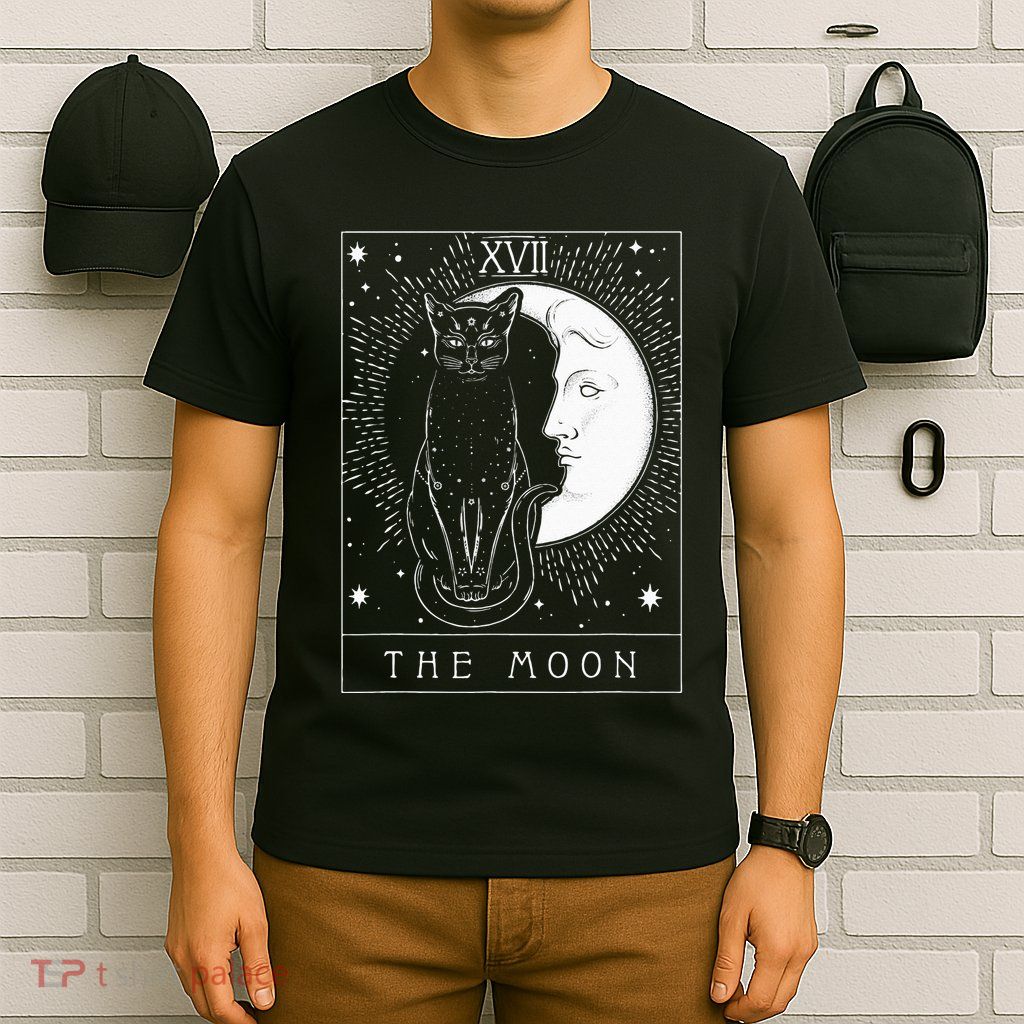 Tarot Card Crescent Moon And Cat Graphic T-Shirt