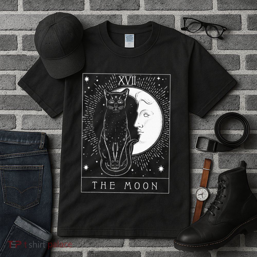 Tarot Card Crescent Moon And Cat Graphic Tall T-Shirt