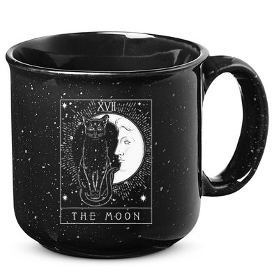 Tarot Card Crescent Moon And Cat Graphic 15oz Campfire Ceramic Mug