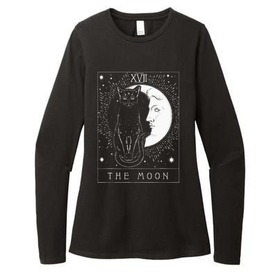 Tarot Card Crescent Moon And Cat Graphic Womens CVC Long Sleeve Shirt