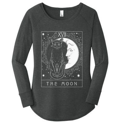 Tarot Card Crescent Moon And Cat Graphic Women's Perfect Tri Tunic Long Sleeve Shirt