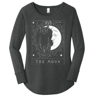 Tarot Card Crescent Moon And Cat Graphic Women's Perfect Tri Tunic Long Sleeve Shirt