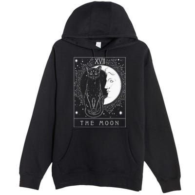 Tarot Card Crescent Moon And Cat Graphic Premium Pullover Hoodie