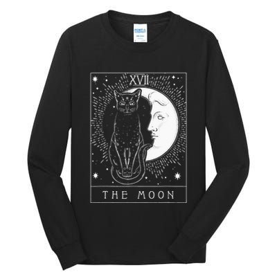 Tarot Card Crescent Moon And Cat Graphic Tall Long Sleeve T-Shirt