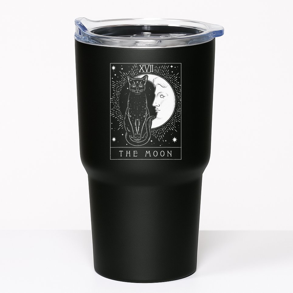 Tarot Card Crescent Moon And Cat Graphic Tumbler