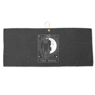 Tarot Card Crescent Moon And Cat Graphic Large Microfiber Waffle Golf Towel