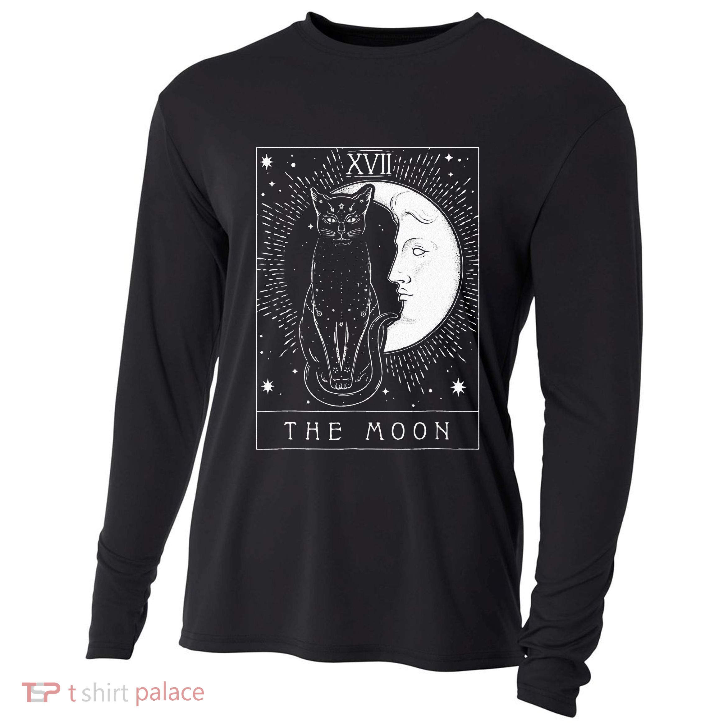 Tarot Card Crescent Moon And Cat Graphic Cooling Performance Long Sleeve Crew