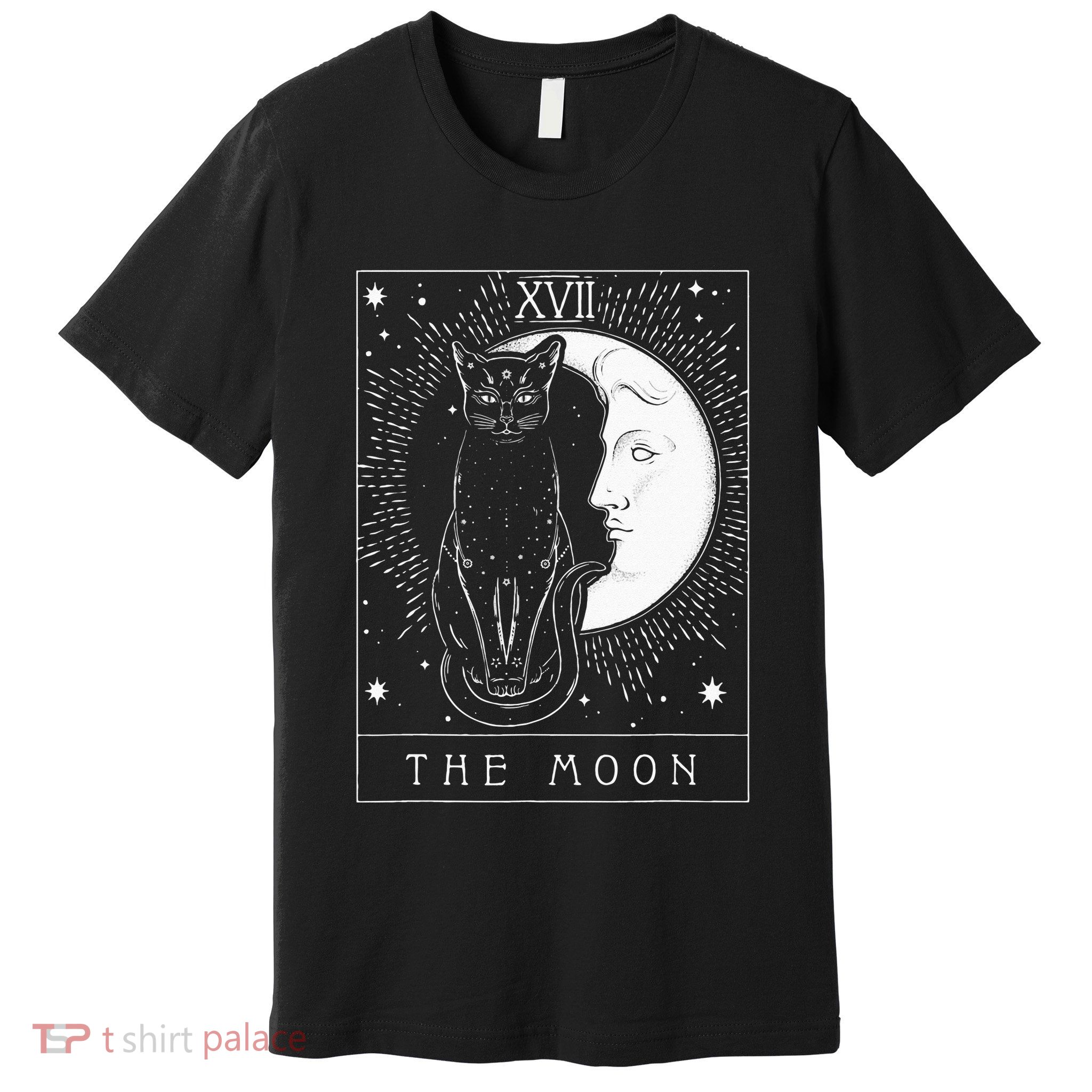 Tarot Card Crescent Moon And Cat Graphic Premium T-Shirt