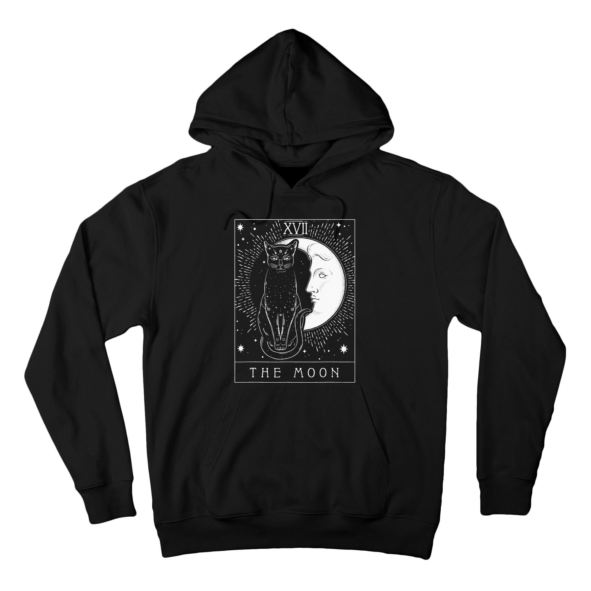 Tarot Card Crescent Moon And Cat Graphic Tall Hoodie