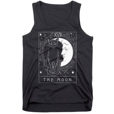 Tarot Card Crescent Moon And Cat Graphic Tank Top