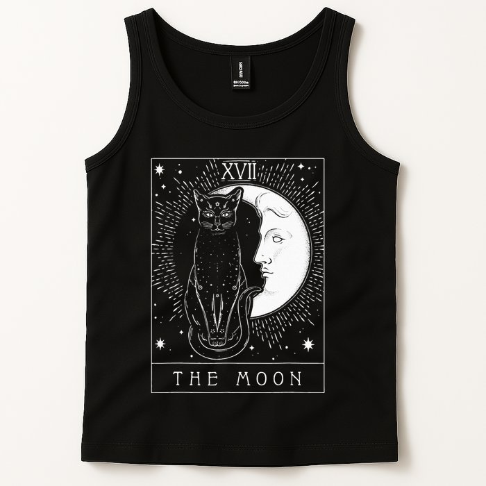 Tarot Card Crescent Moon And Cat Graphic Tank Top