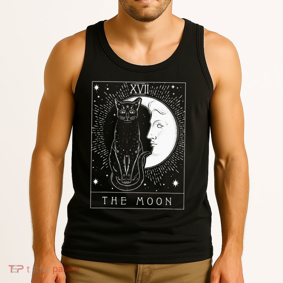 Tarot Card Crescent Moon And Cat Graphic Tank Top
