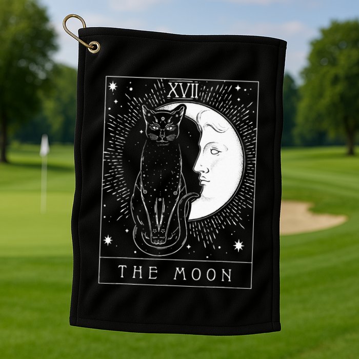 Tarot Card Crescent Moon And Cat Graphic Golf Towel