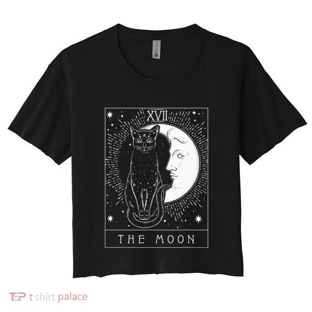Tarot Card Crescent Moon And Cat Graphic Crop Top