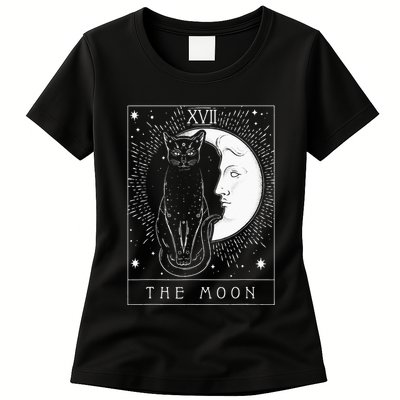 Tarot Card Crescent Moon And Cat Graphic Womens T-Shirt