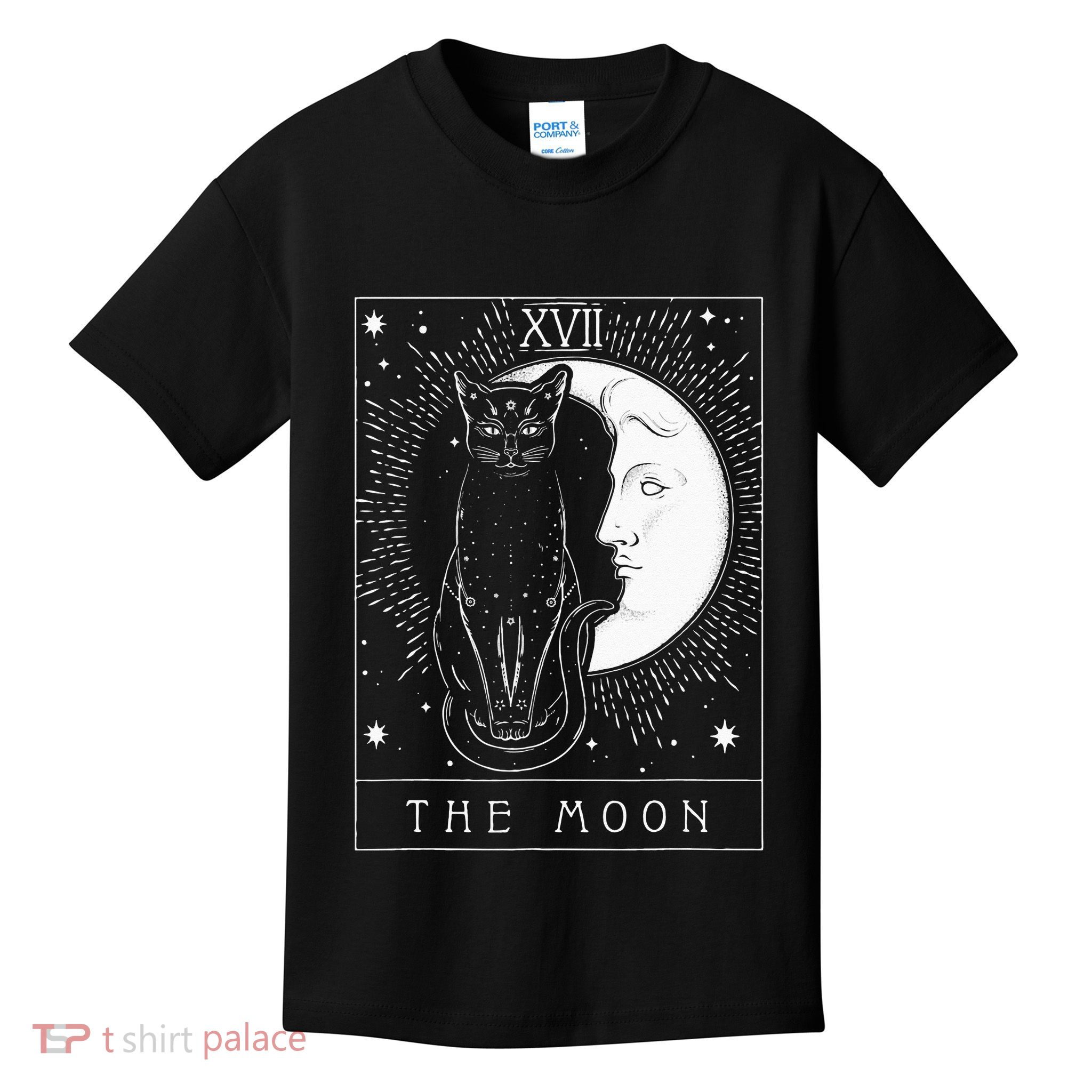 Tarot Card Crescent Moon And Cat Graphic Kids T-Shirt