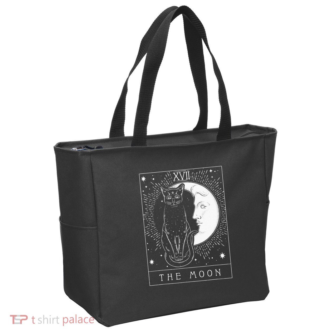 Tarot Card Crescent Moon And Cat Graphic Zip Tote Bag