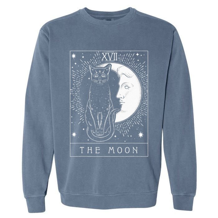 Tarot Card Crescent Moon And Cat Graphic Garment-Dyed Sweatshirt