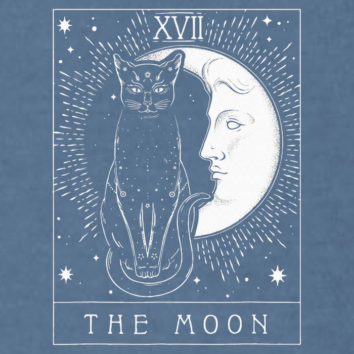 Tarot Card Crescent Moon And Cat Graphic Garment-Dyed Sweatshirt