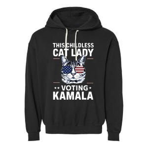 This Childless Cat Lady Is Voting Kamalaharris 2024 Garment-Dyed Fleece Hoodie