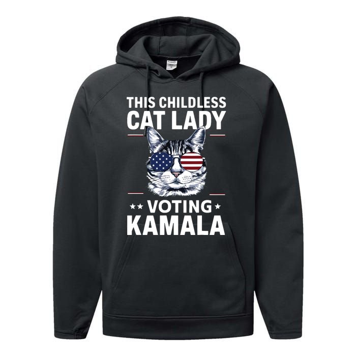 This Childless Cat Lady Is Voting Kamalaharris 2024 Performance Fleece Hoodie