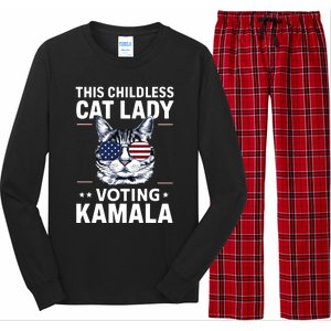 This Childless Cat Lady Is Voting Kamalaharris 2024 Long Sleeve Pajama Set