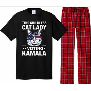 This Childless Cat Lady Is Voting Kamalaharris 2024 Pajama Set