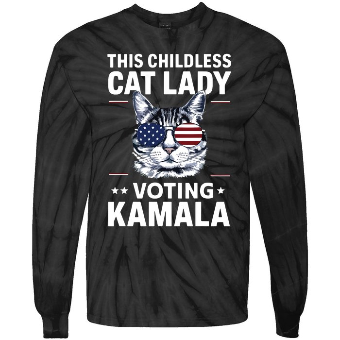 This Childless Cat Lady Is Voting Kamalaharris 2024 Tie-Dye Long Sleeve Shirt