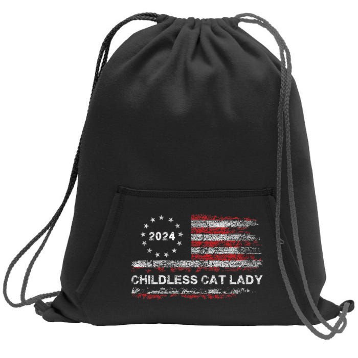 The Childless Cat Lady 2024 For President Us Flag Vintage Sweatshirt Cinch Pack Bag