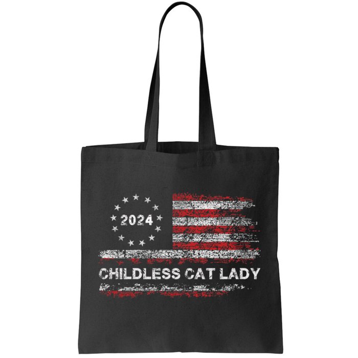 The Childless Cat Lady 2024 For President Us Flag Vintage Tote Bag