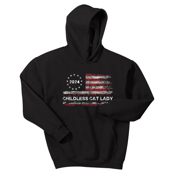 The Childless Cat Lady 2024 For President Us Flag Vintage Kids Hoodie