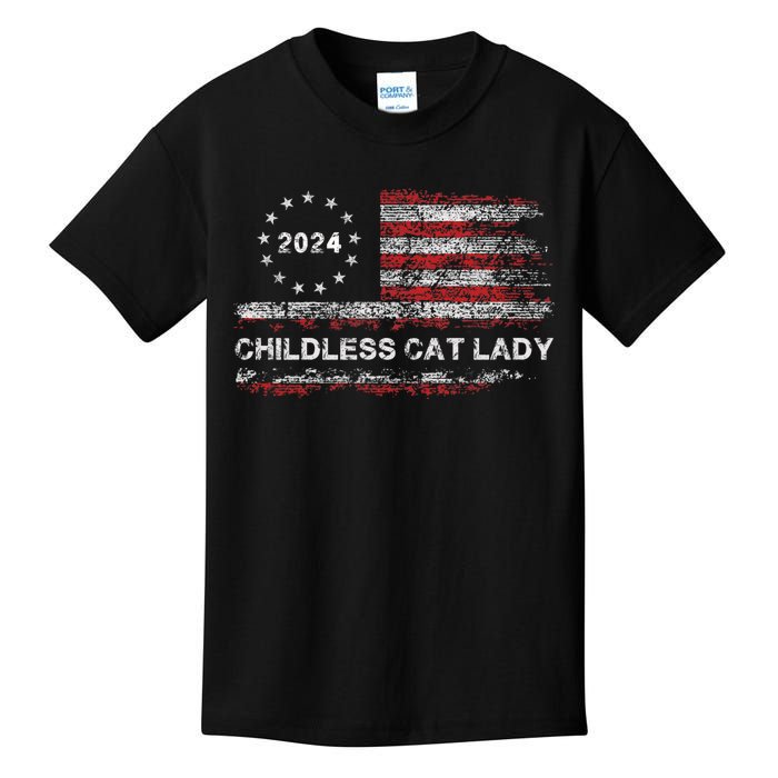 The Childless Cat Lady 2024 For President Us Flag Vintage Kids T-Shirt