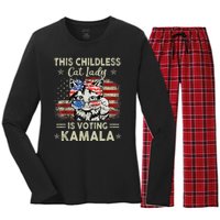 This Childless Cat Lady Is Voting Kamala Harris 2024 Women's Long Sleeve Flannel Pajama Set 